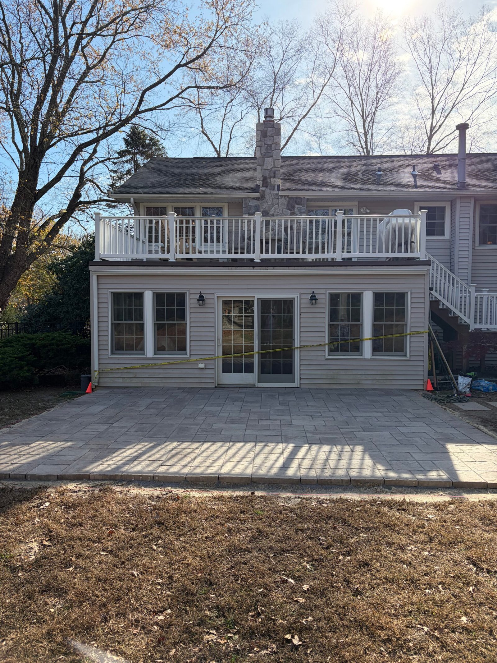 A front view of the installed paver pattern and unfinished perimeter.