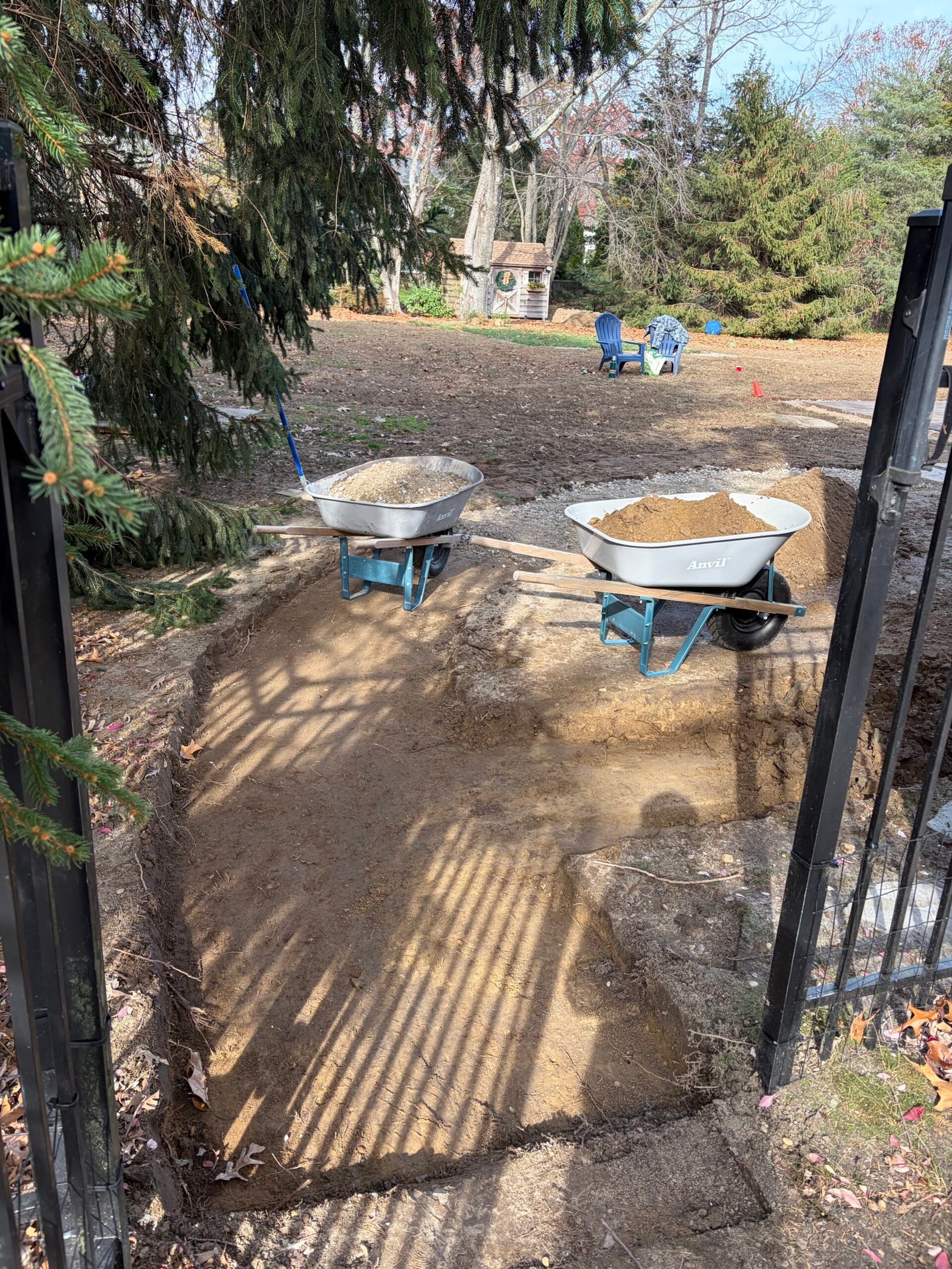 The route through the open gate during base and bedding preparation.