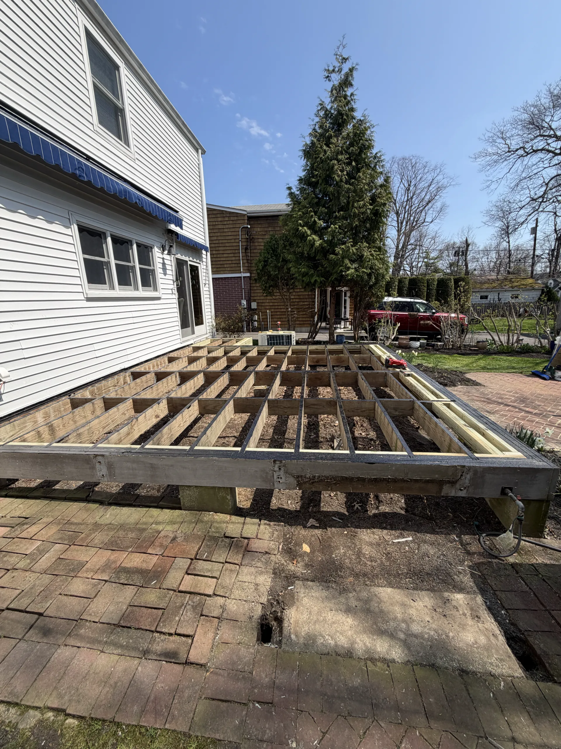 Exposed joists before installation of the new decking