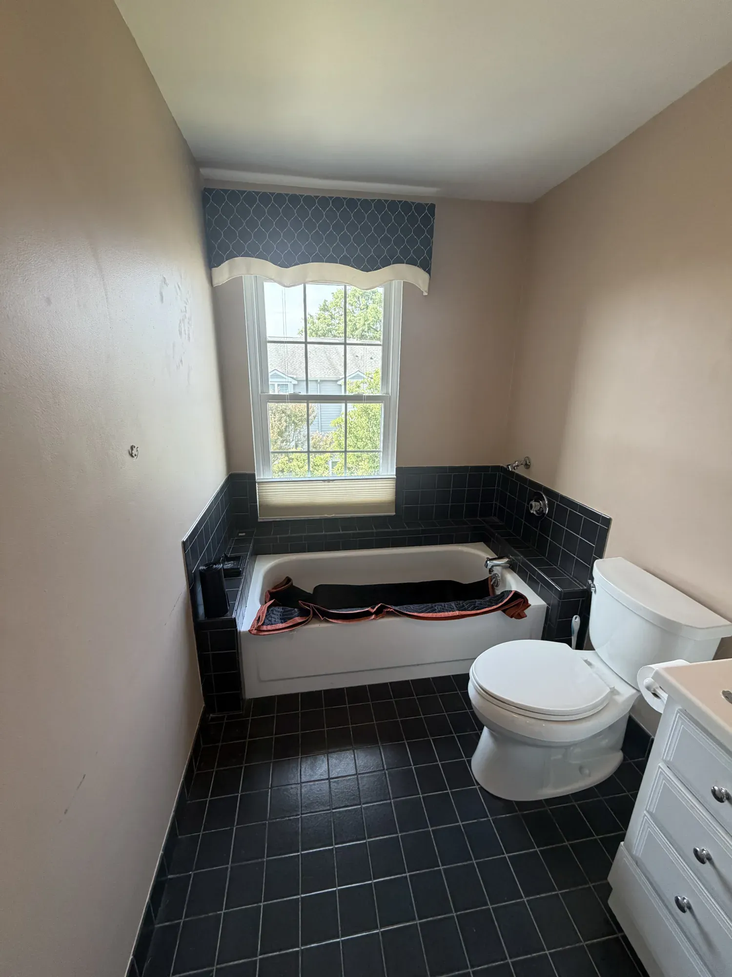 the bathroom tub area — before renovation