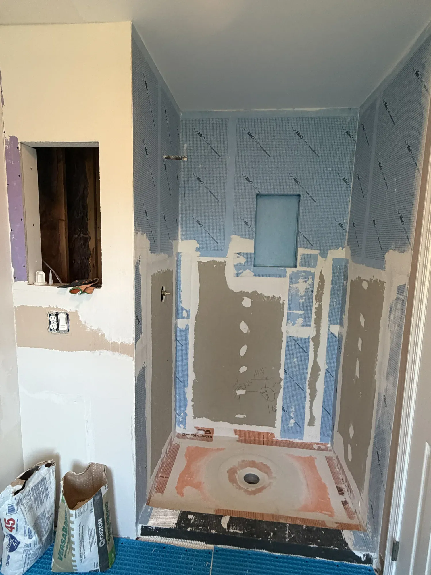 Shower wall panels and recessed niche preparation
